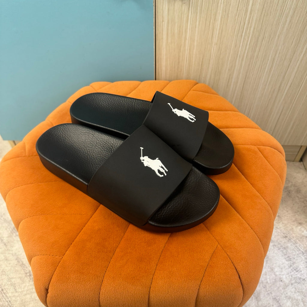 Black Slide Sandals with Textured Strap - Outsole view