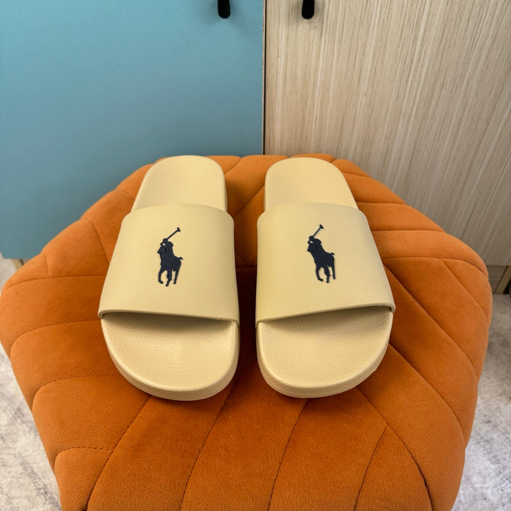 Cream Slide Sandals with Embossed Logo - Main view