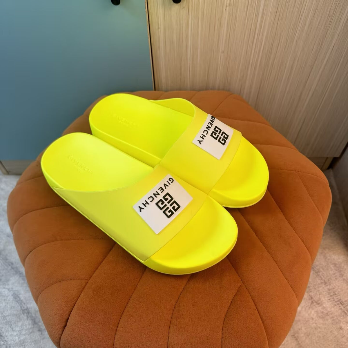 Yellow Open-Toe Slippers with Patterned Strap - Main view