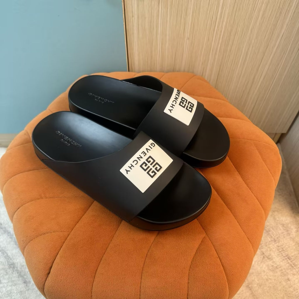 Black Slide Sandals with Orange Accent - Right side view