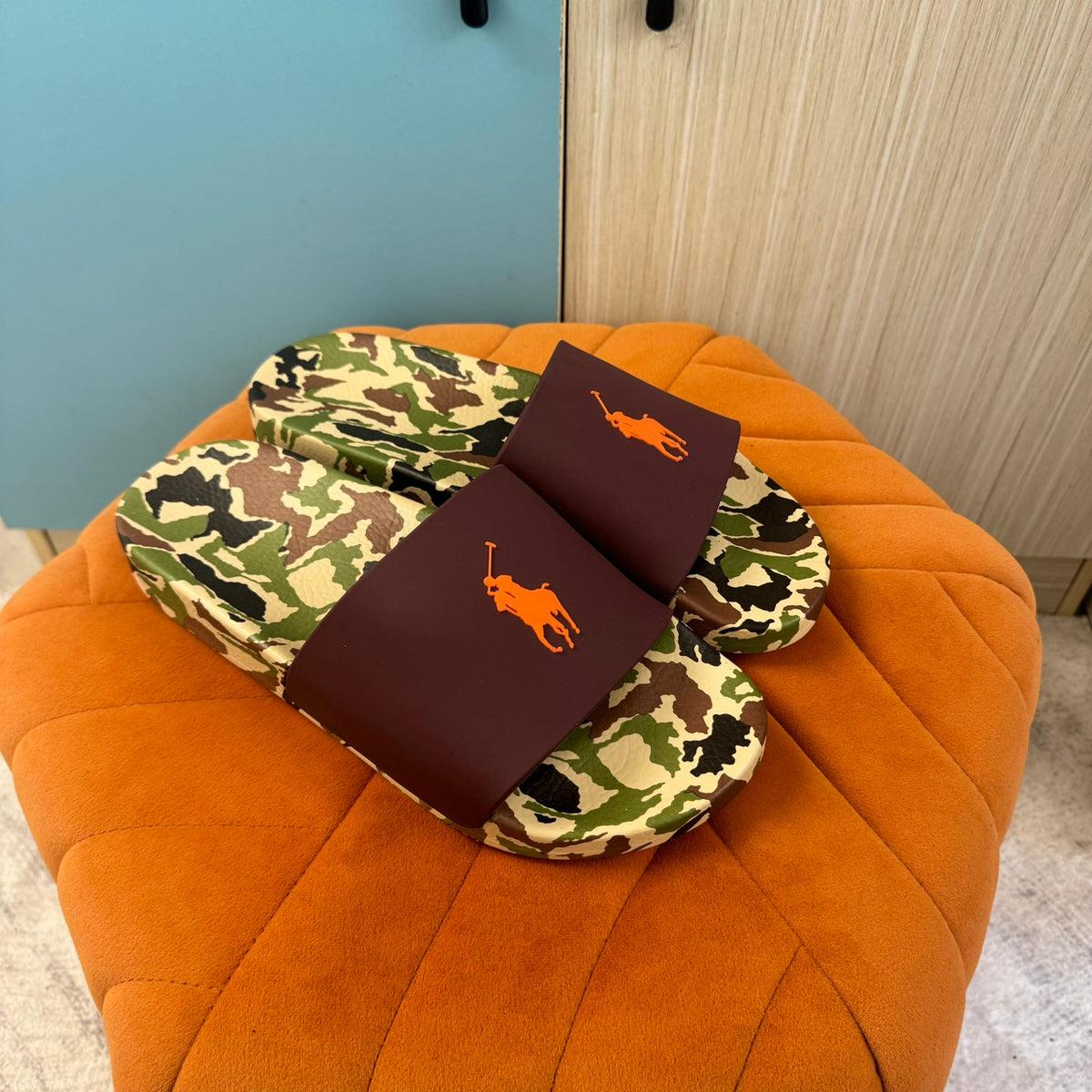 Camouflage Print Slide Sandals with Solid Strap - Back view