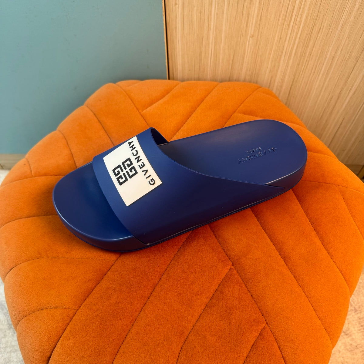 Blue Slide-On Slippers with Patterned Strap - Outsole view