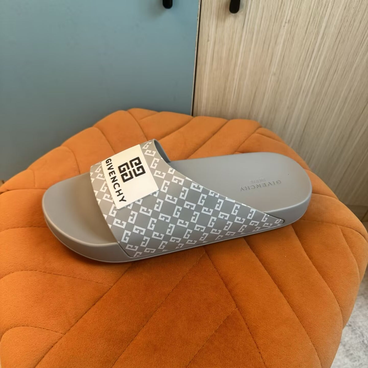 Gray Slide-On Slippers with Patterned Strap - Product image 7