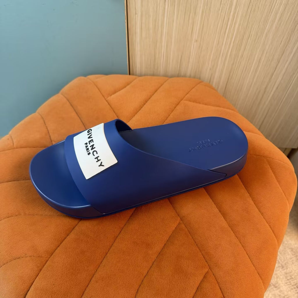 Blue Slide Sandals with Orange Accent - Left side view