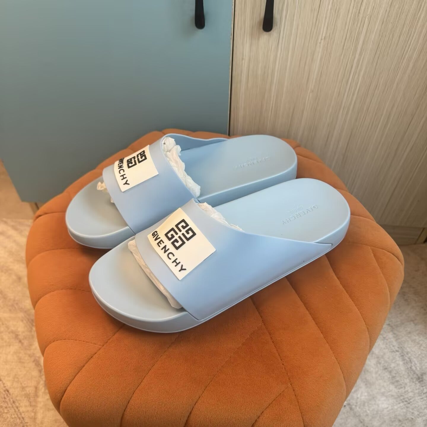 Light Blue Slide-On Slippers with Thick Sole