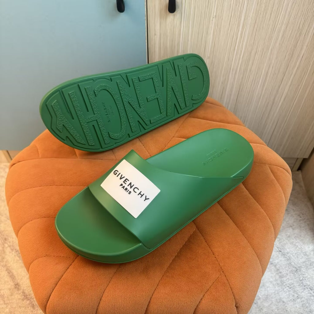 Green Single-Strap Slippers with Chunky Sole - Left side view