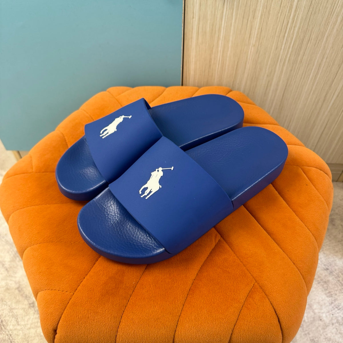 Blue Slide Sandals with Embossed Logo - Product image 7