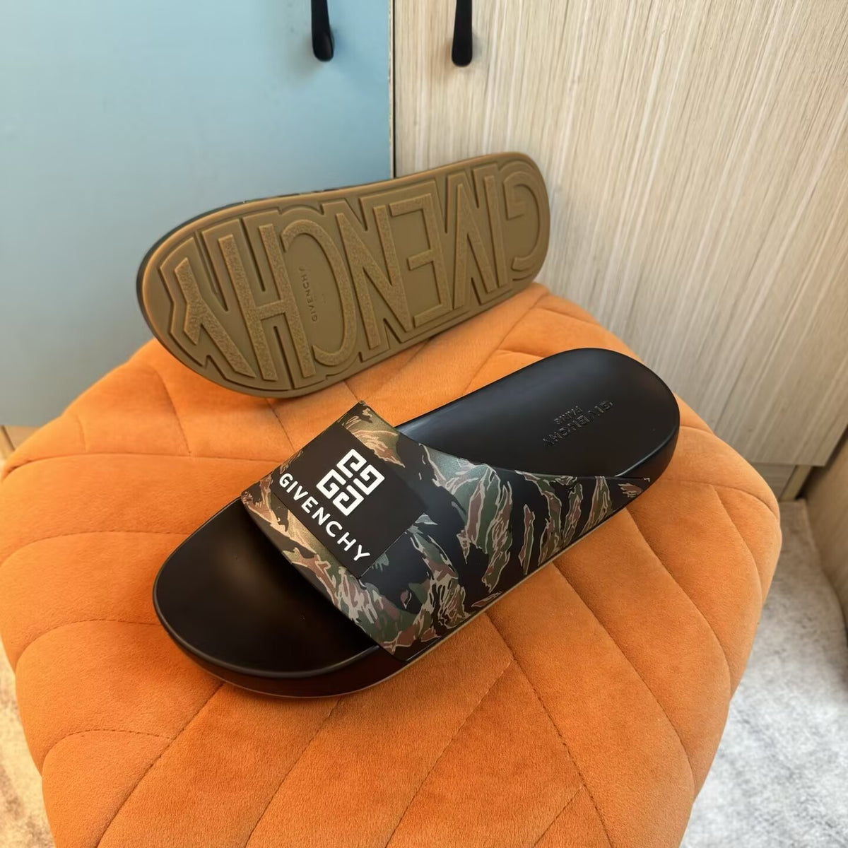 Camouflage Slide Sandals with Embossed Sole - On-foot view