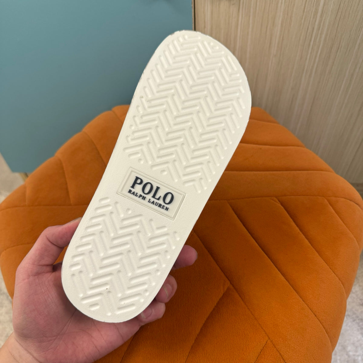 White Camouflage Slide Sandals with Textured Sole - Outsole view