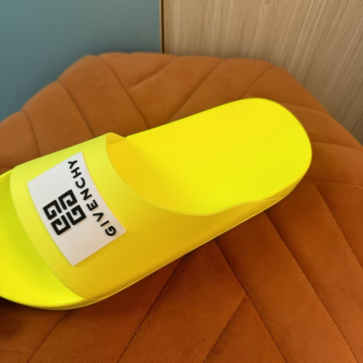 Yellow Open-Toe Slippers with Patterned Strap - Back view