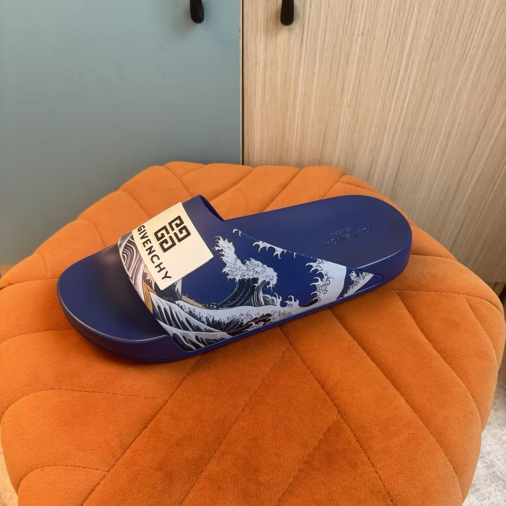 Blue Graphic Print Slide Sandals - Main view