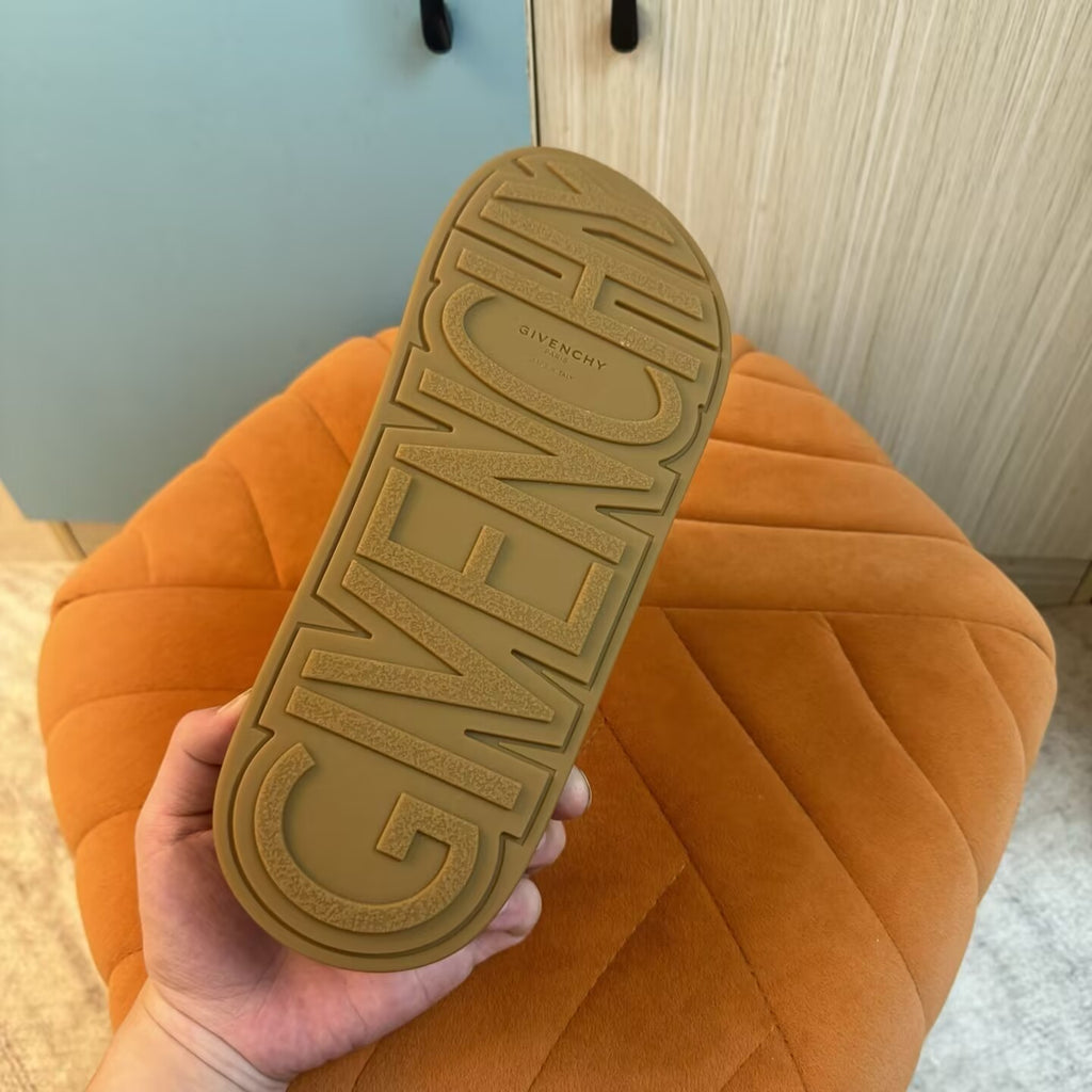 White and Khaki Camouflage Slide Sandals - Left side view