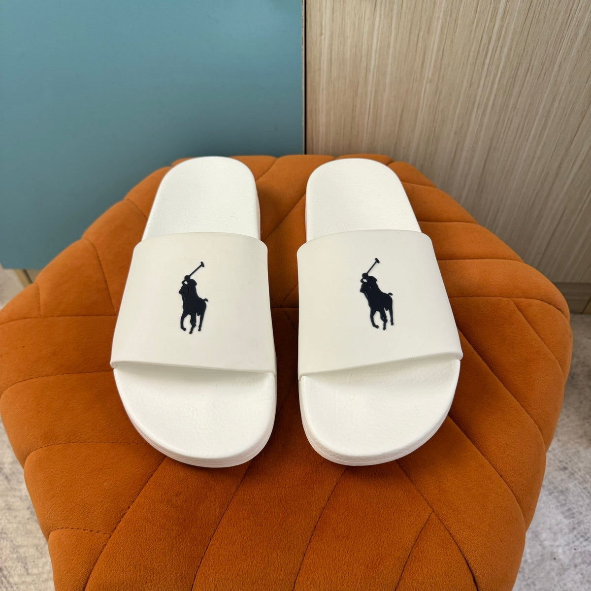 White Slide Sandals with Embossed Logo - Main view