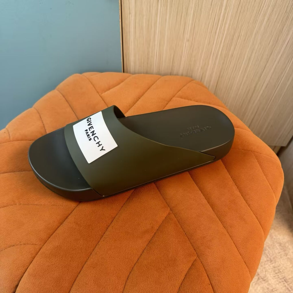 Olive Green Slide Sandals with Embossed Sole - Outsole view