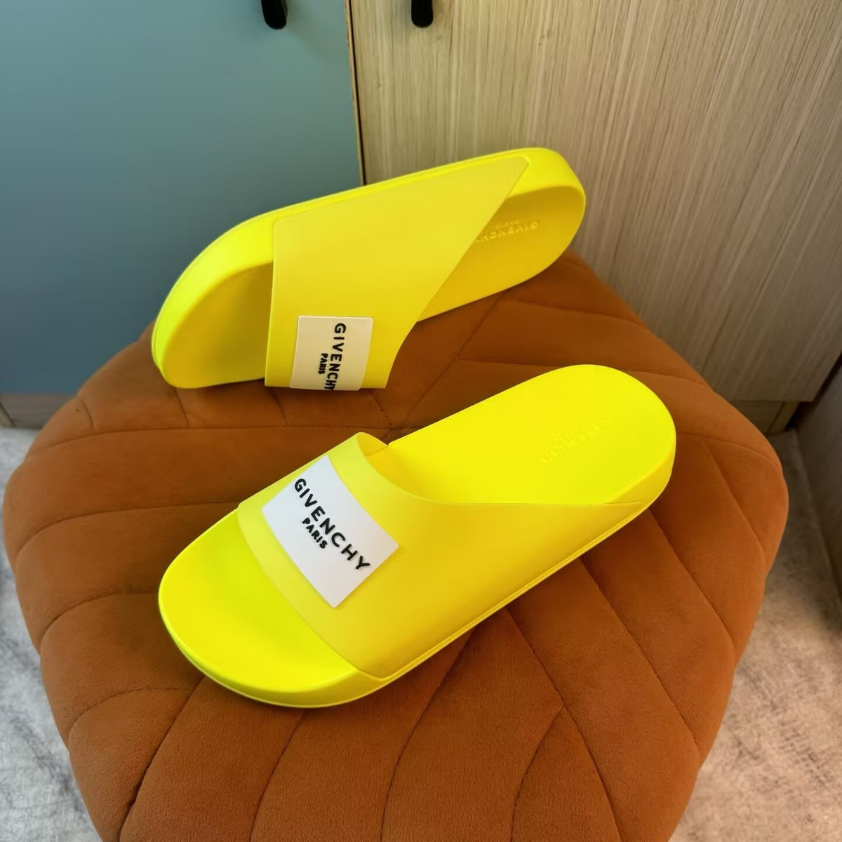 Yellow Slide Slippers with Strap - Right side view