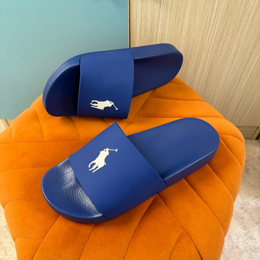 Blue Slide Sandals with Embossed Logo - Outsole view