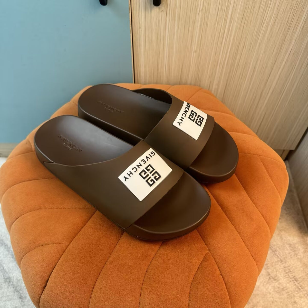 Brown Slide Sandals with Patterned Strap - Outsole view