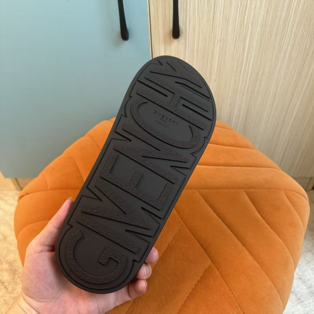 Black Slide Sandals with Silver Strap - Outsole view