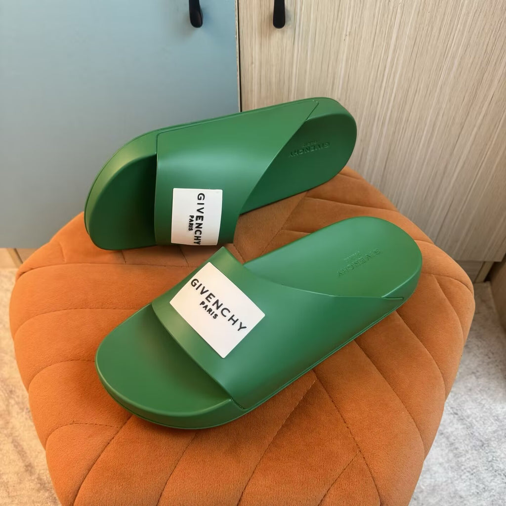 Green Single-Strap Slippers with Chunky Sole - Right side view