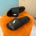 Black Slide Sandals with Textured Strap - On-foot view