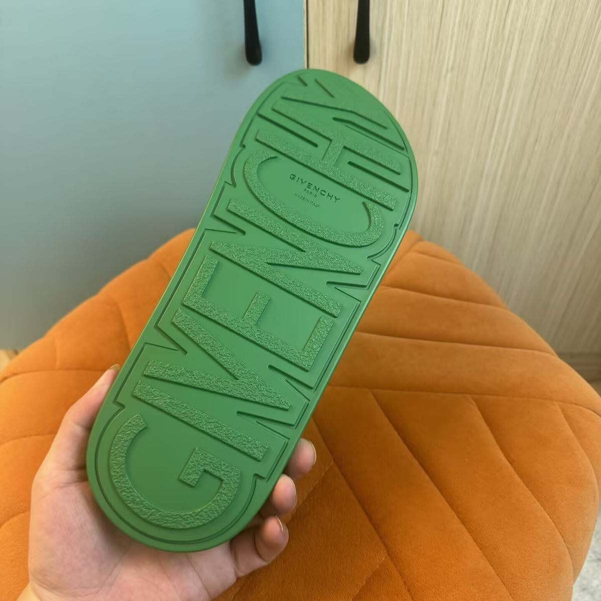 Green Slide Sandal with Orange Accent - Main view