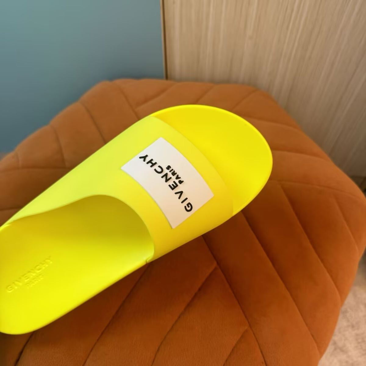 Yellow Slide Slippers with Strap - On-foot view