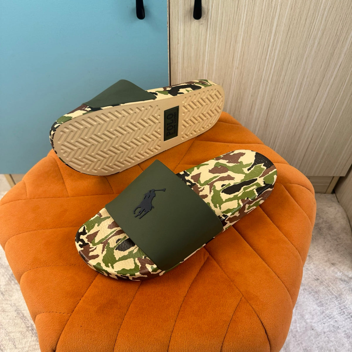 Camouflage Slide Sandals with Patterned Upper - Outsole view