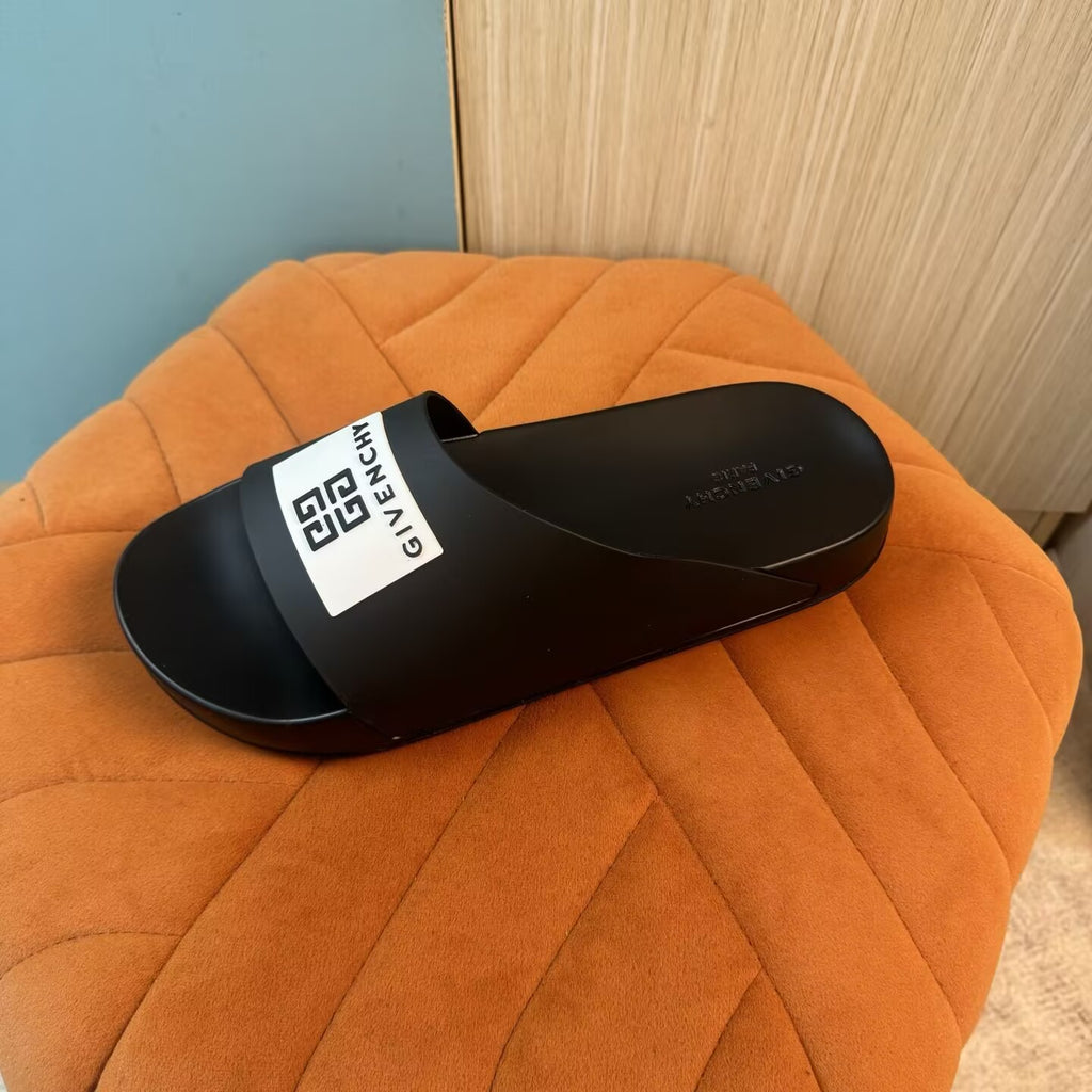 Black Slide Sandals with Orange Accent - Back view